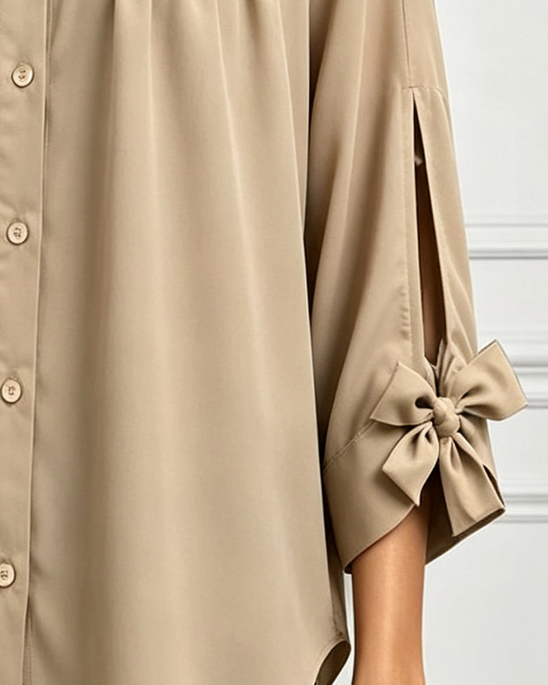 Bluse Schleife Detail Lässig Einfarbig