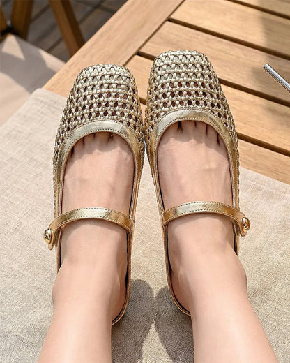 Schuhe Eckige Zehe Gewebt Durchbrochen