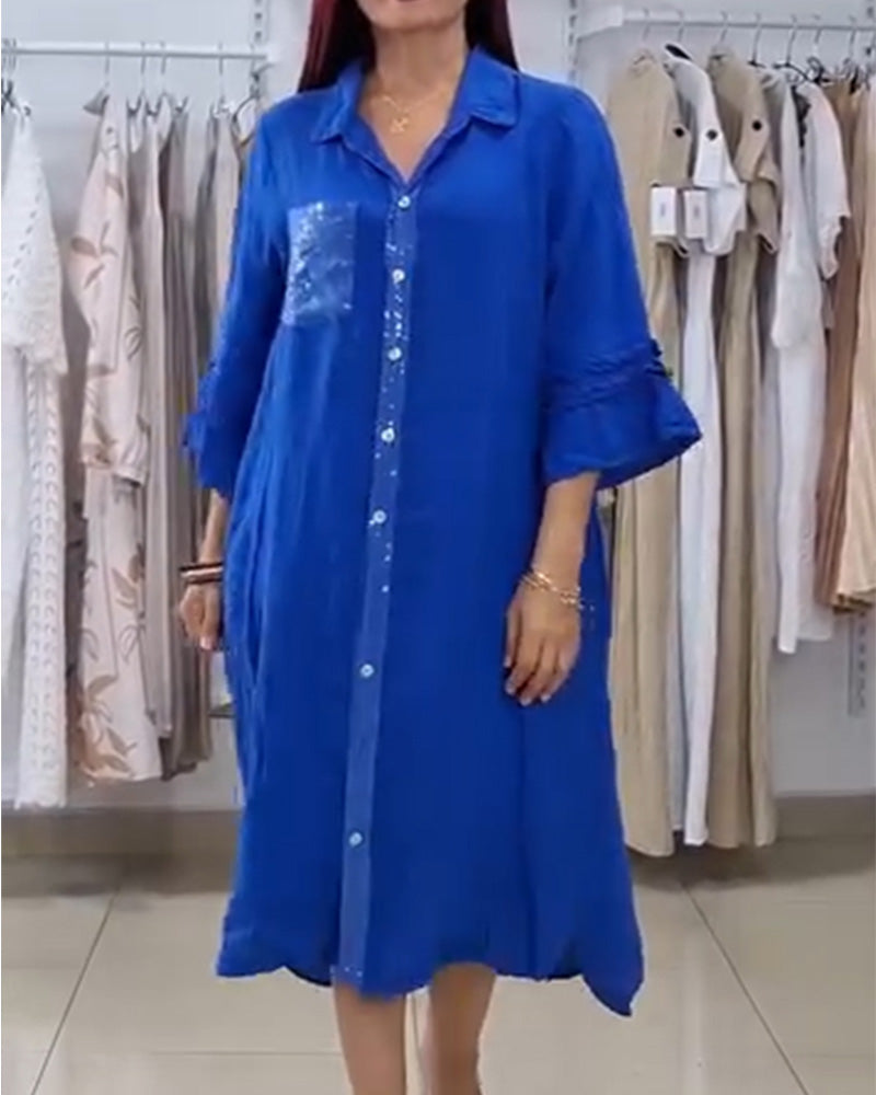 Hemdkleid Glockenärmel Pailletten Patchwork