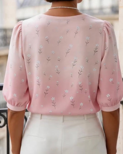 Bluse Blumen Peter Pan Kragen Puffärmel