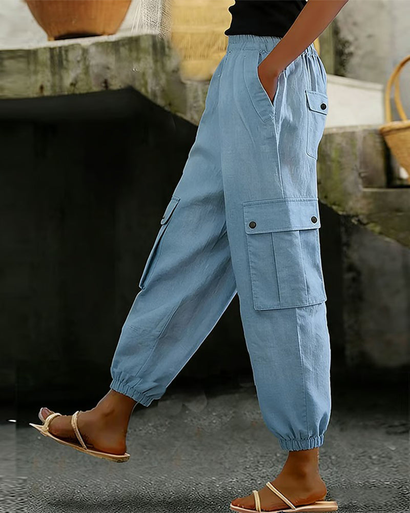 Hosen lässig Kordelzug Taschen Cargo