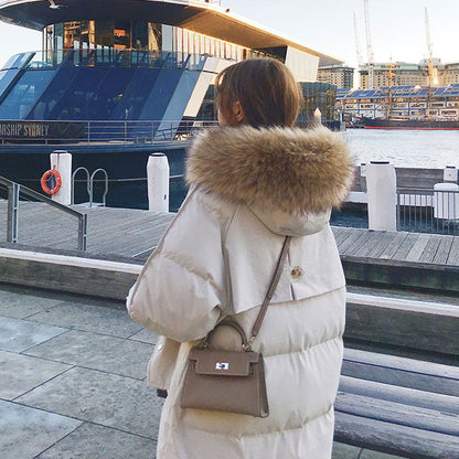 Long Puffer Coat with Fur Hood for Women - Diana