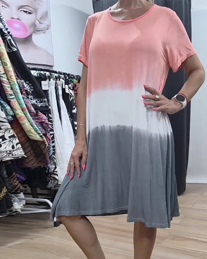 Kleid Rundhals Colorblock Casual