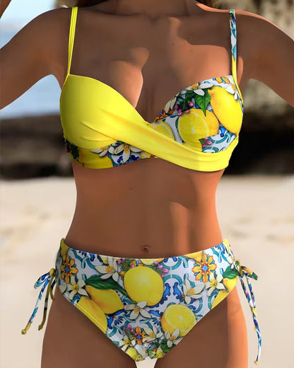 Bikini Modischer Geteilt Kontrast Gedruckt