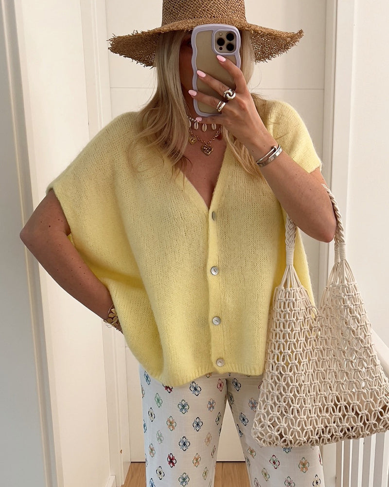 Cardigan Ärmellos V-Ausschnitt Knopfleiste Pullover