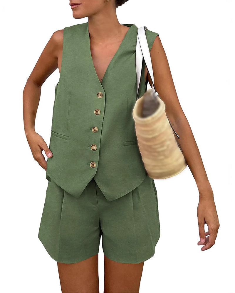 Sett V-Utringning Enspent Tanktopp Shorts