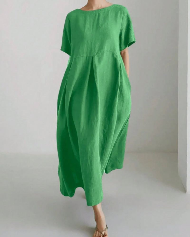 Kleid Rundhalsausschnitt Kurzarm Lässig Loose Fit
