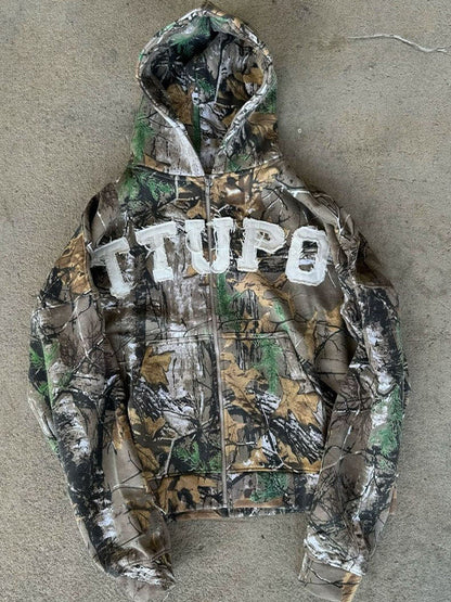 Grüner Vintage Camouflage Übergroßer Hoodie Für Herren