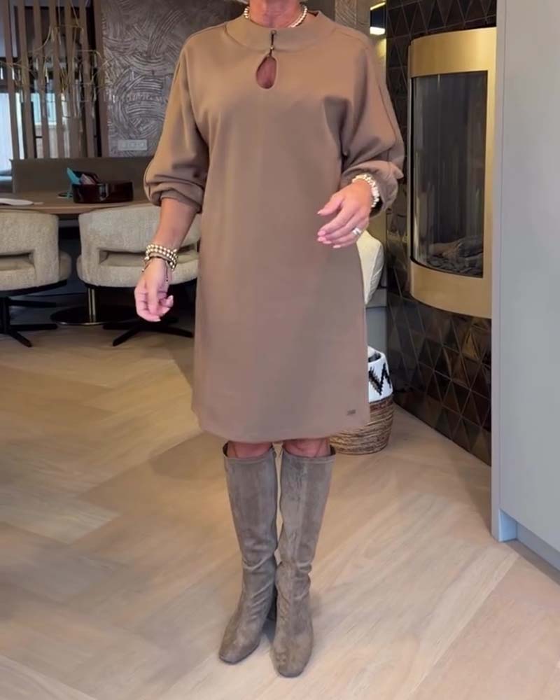 Kleid Mandarin Kragen Laternenärmel Einfarbig