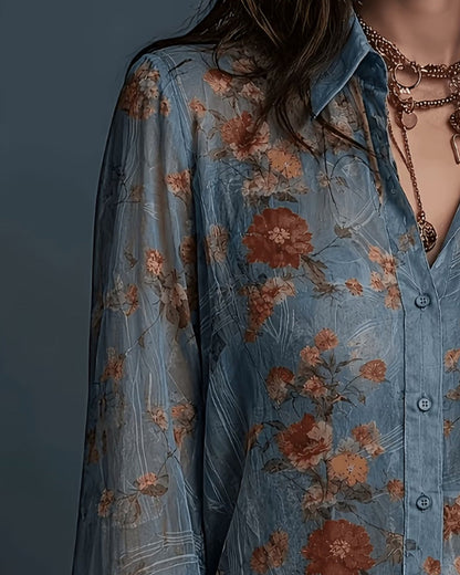 Bluse Blumen Rüsche Revers