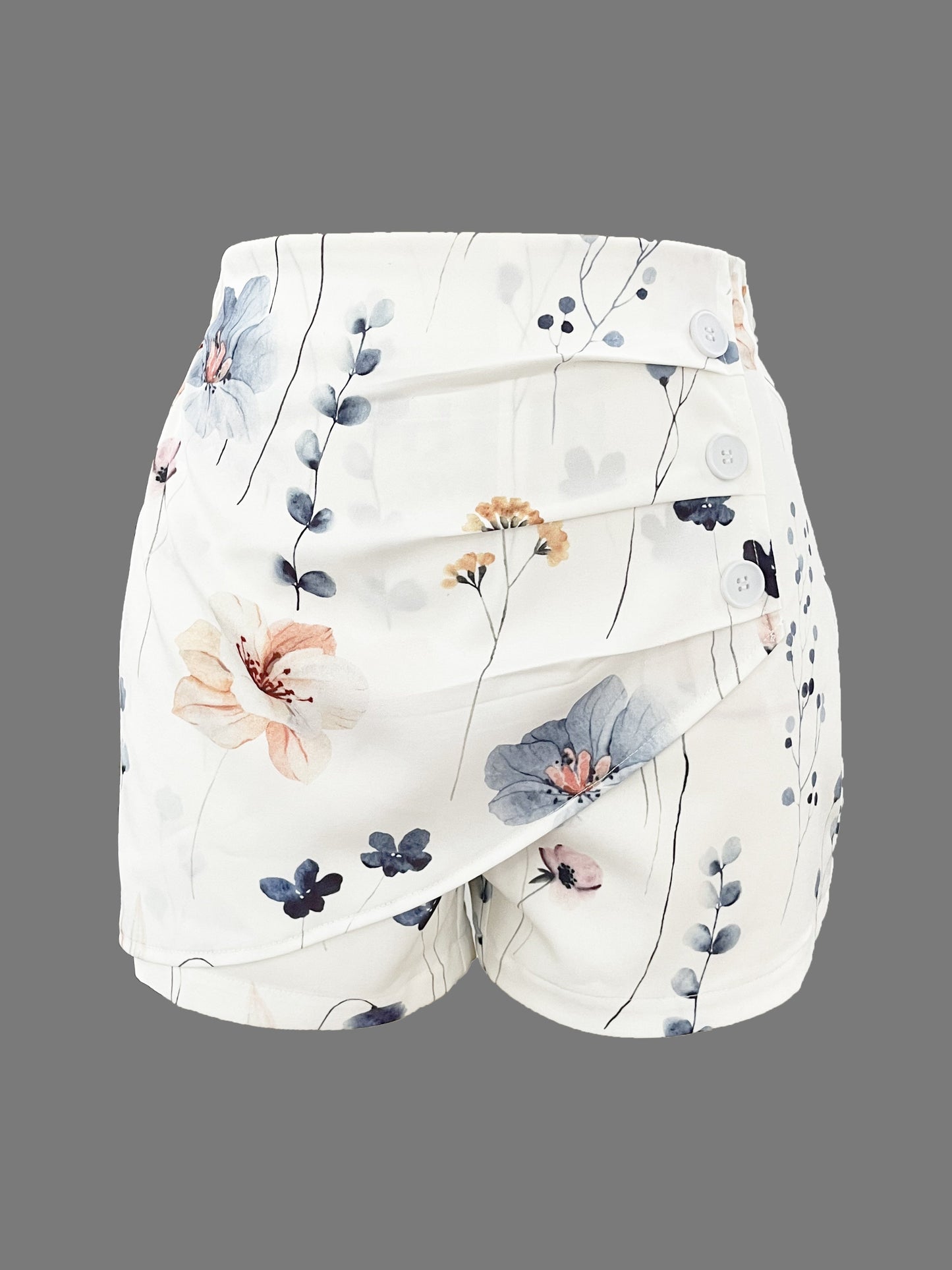 White floral high waisted button up shorts - Isabella