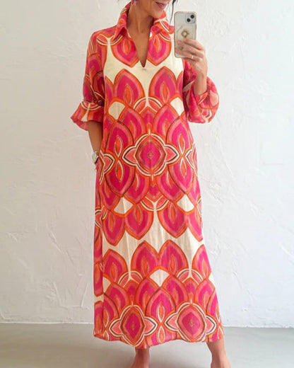 Kleid Elegant V-Ausschnitt Langarm Floral
