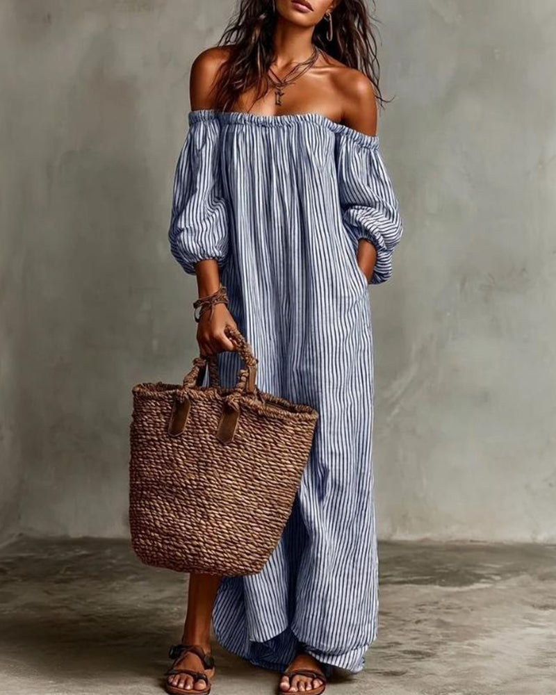 Kleid Locker Off-Shoulder Gestreift