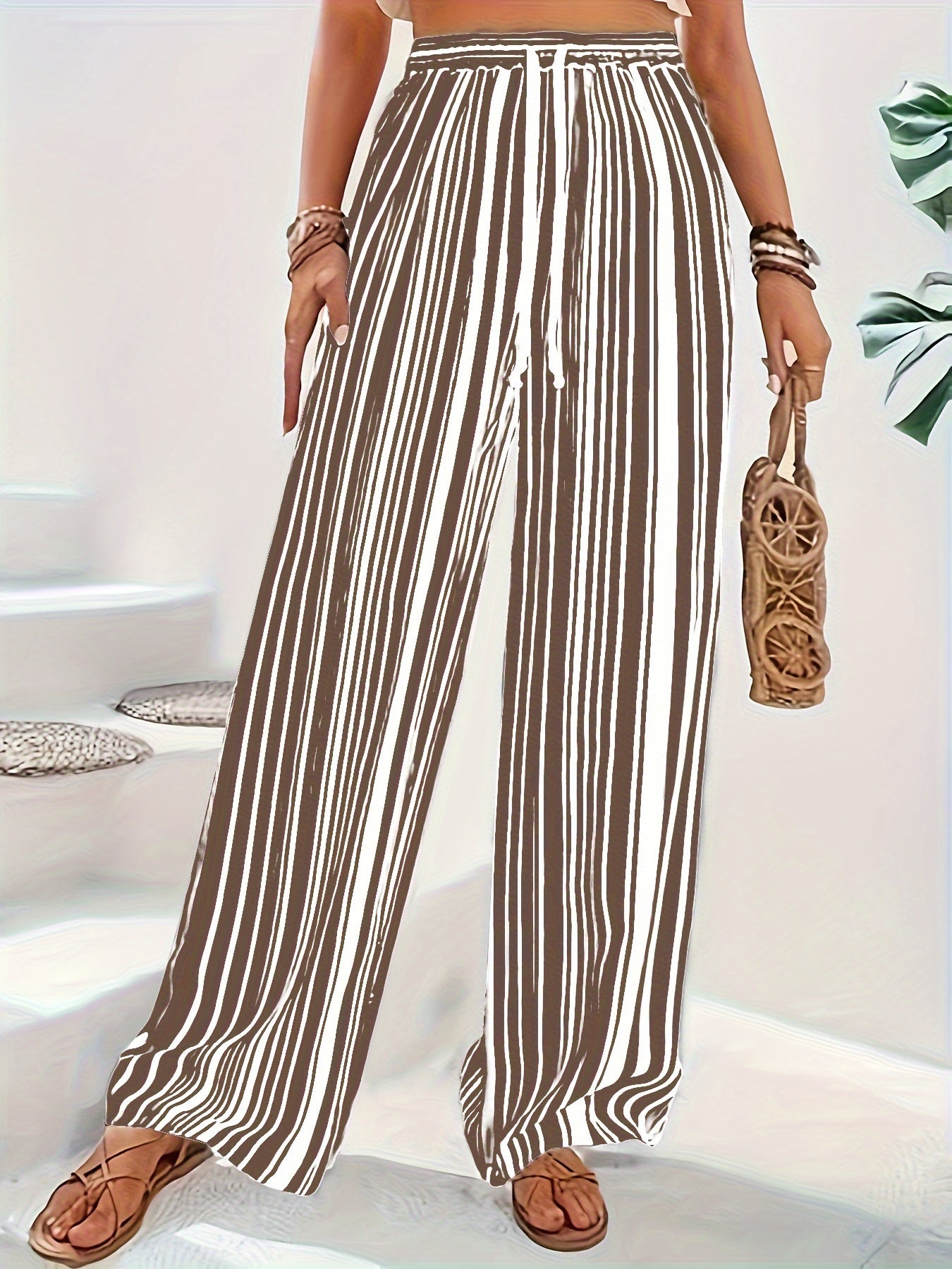 Black and white striped wide pants - Lisa