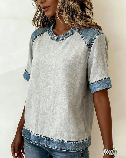 Top Denim Patchwork kurzärmlig
