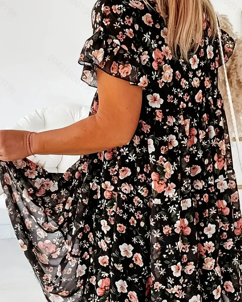 Kleid Geblümt Kurzarm Bedruckt