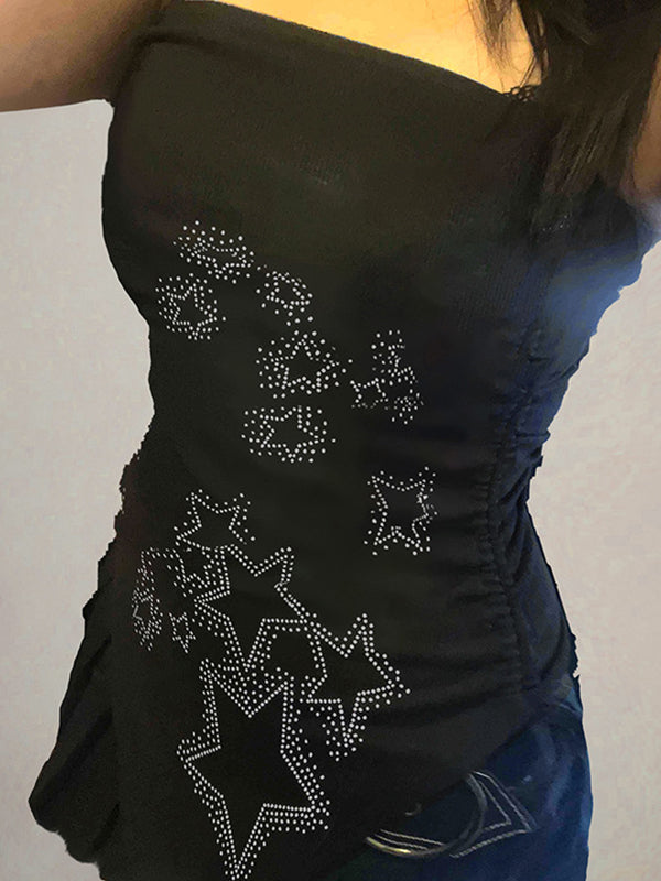 Schwarzes Y2k Hot Diamond Bandeau Top