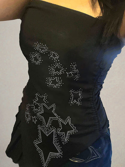 Schwarzes Y2k Hot Diamond Bandeau Top