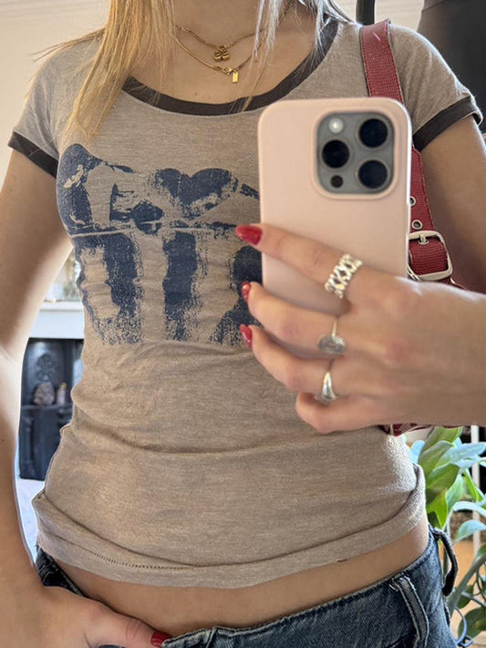 Grå kortermet t-skjorte med vintagetrykk