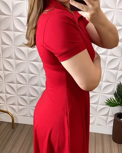 Kleid Kurzärmlig Revers Und Knöpfe
