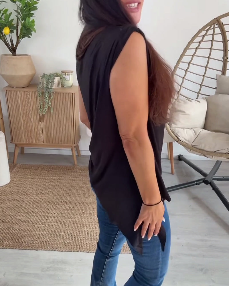 Tank Top Muschel Dekor Asymmetrisch Ärmellos
