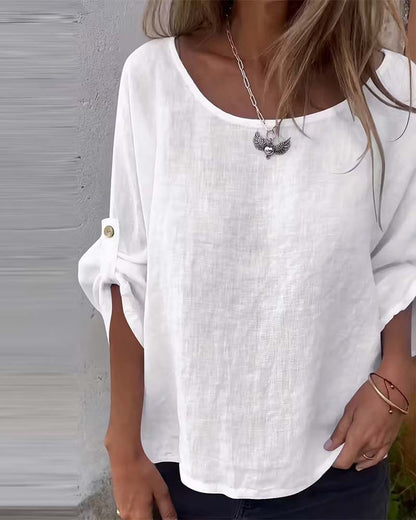 Bluse Runder Halsausschnitt Locker Unifarben