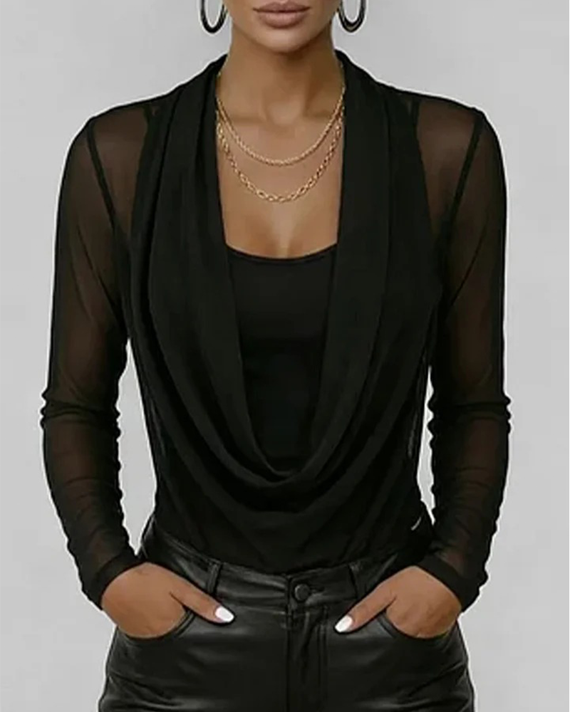 Oberteil Mesh-Ärmel Mock Neck Langarm