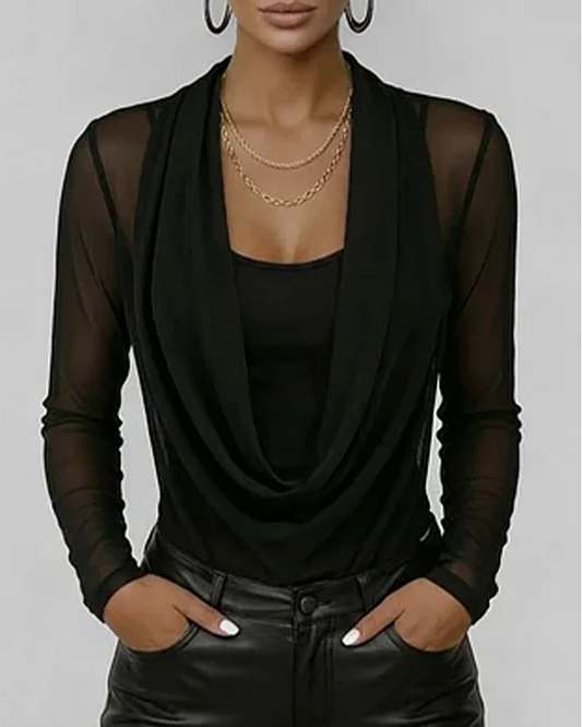 Oberteil Mesh-Ärmel Mock Neck Langarm