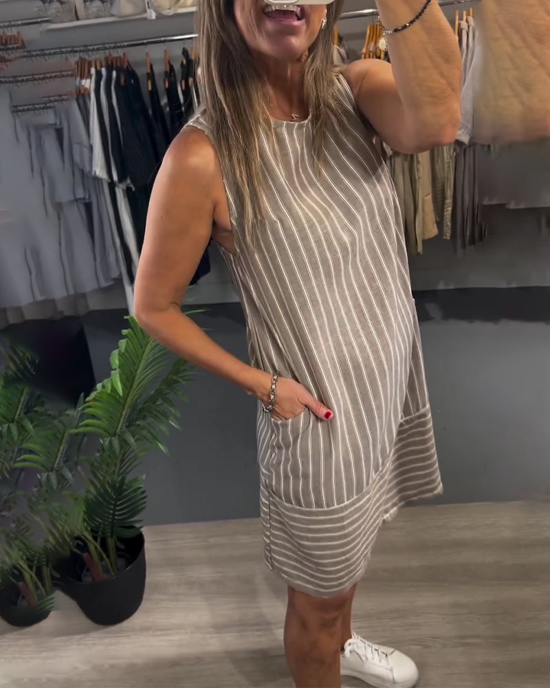 Kleid Ärmellos Tasche Gestreift