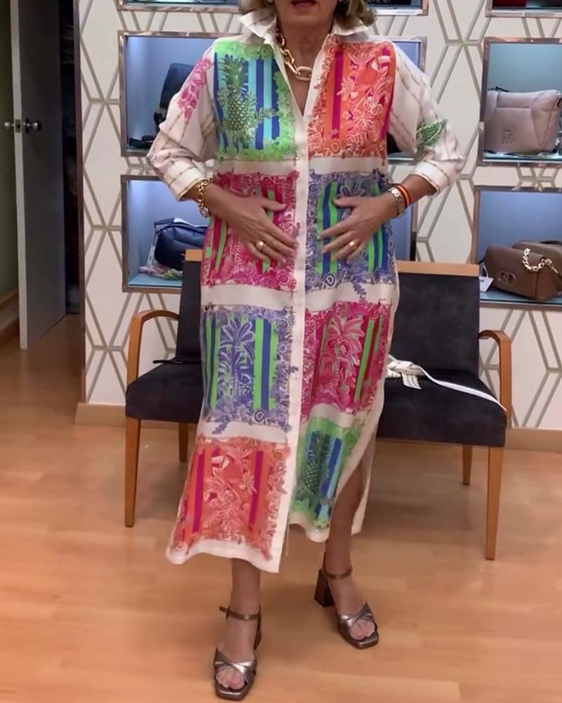 Kleid Patchwork Gedruckt Lang Hemd