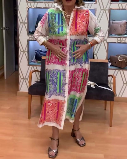 Kleid Patchwork Gedruckt Lang Hemd