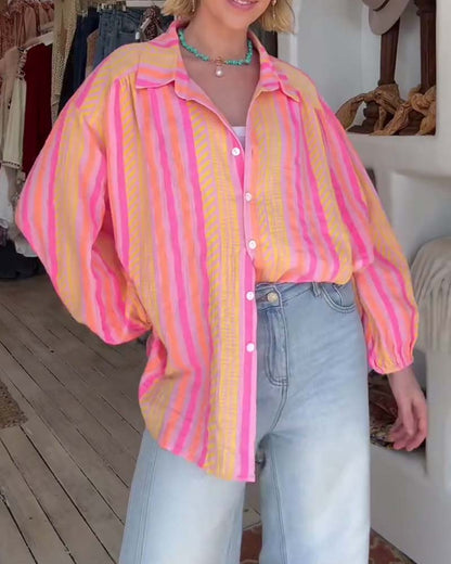 Bluse Farbblock Gestreift Locker