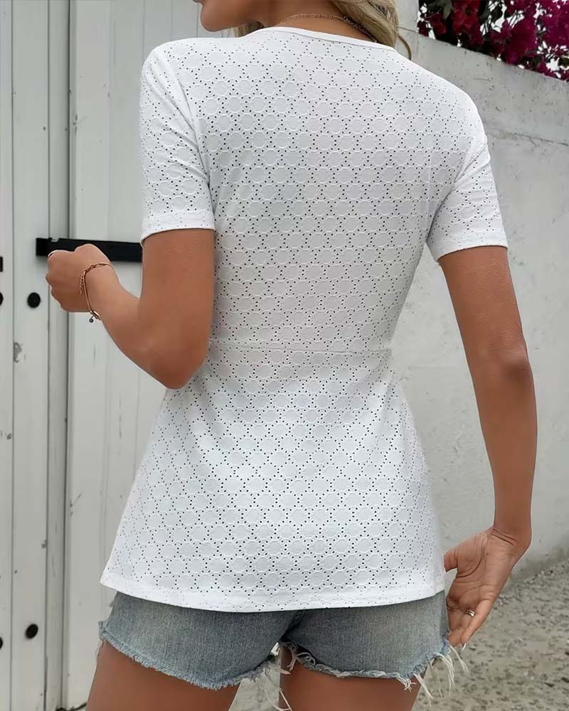 T-Shirt V-Ausschnitt Verdrehte Taille Kurzarm