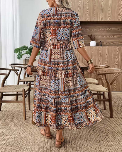 Kleid Etnisch Geometrischer Druck Lang