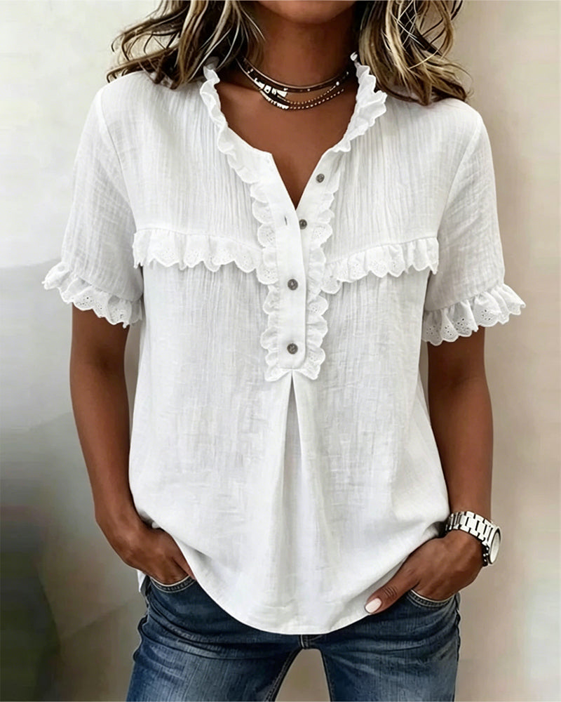 Bluse V-Ausschnitt Halbe Knopfleiste
