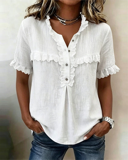 Bluse V-Ausschnitt Halbe Knopfleiste
