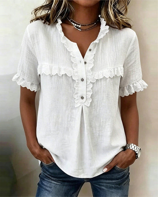 Bluse V-Ausschnitt Halbe Knopfleiste