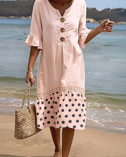 Kleid Polka Dot Patchwork Rüsche