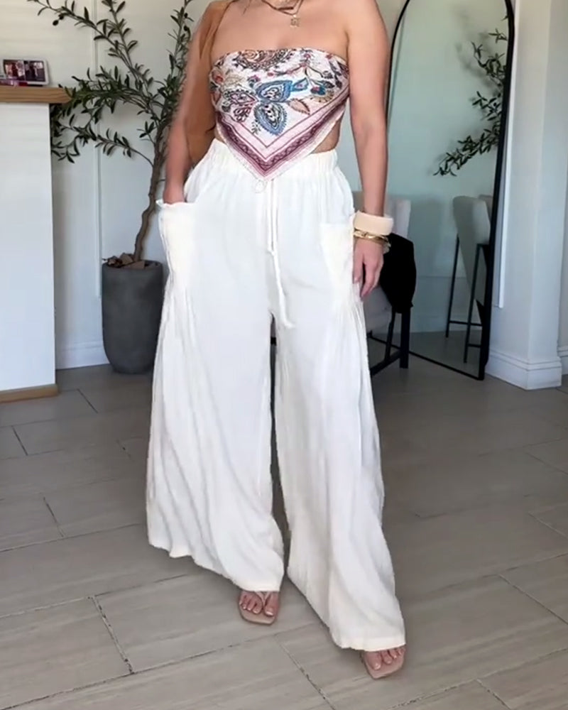 Hose Kordelzug Plissiert Tasche Weites Bein