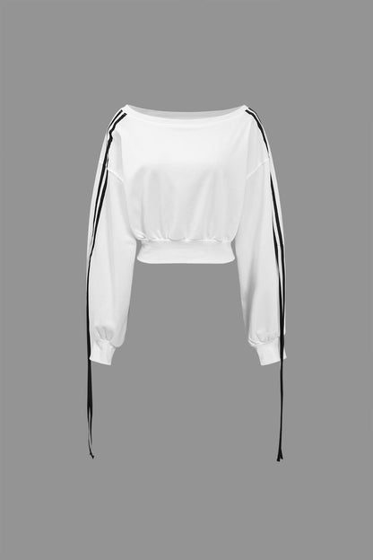 Retro White Sweatshirt with Contrast and Ties