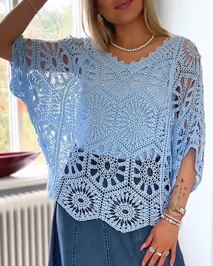 Pullover Einfarbig V-Ausschnitt Cut-Out Strick Cover-Up