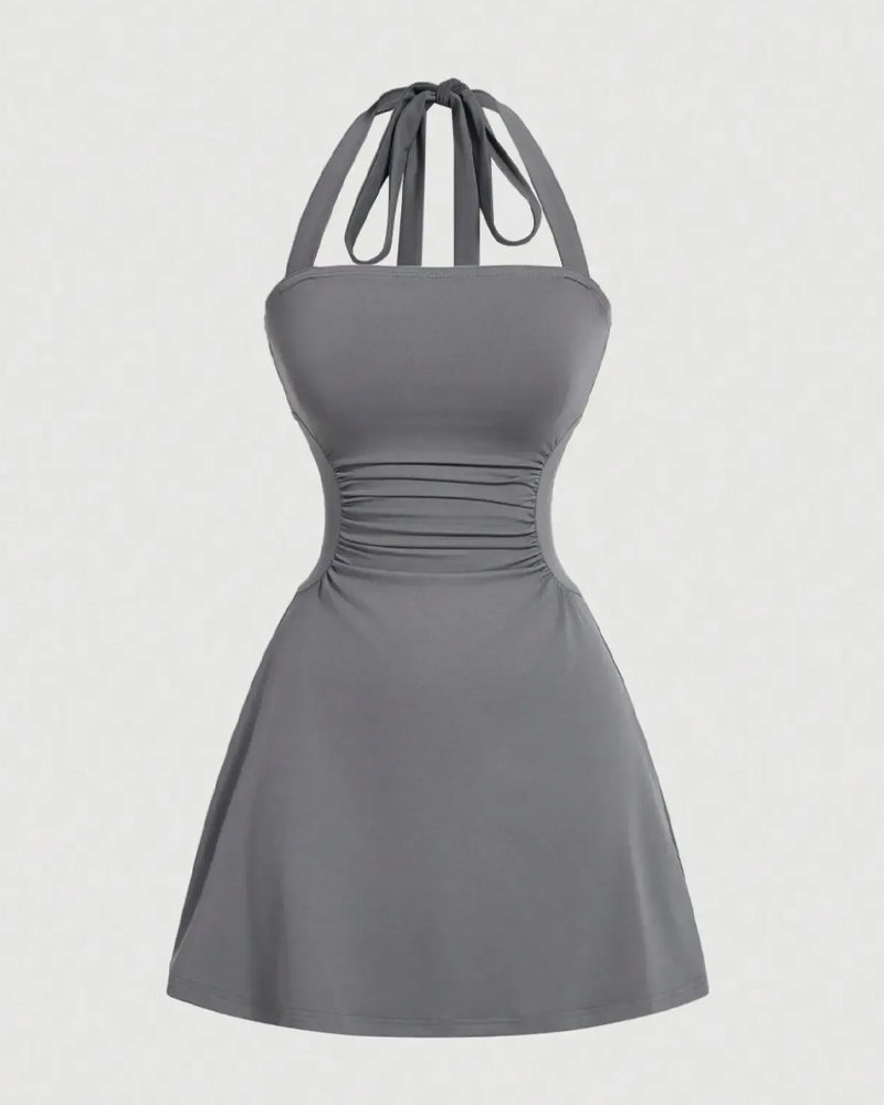 Kleid Halterneck Bandage Taille Gerafft