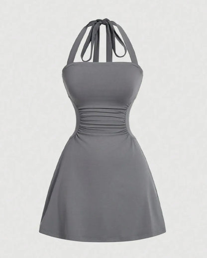 Kleid Halterneck Bandage Taille Gerafft