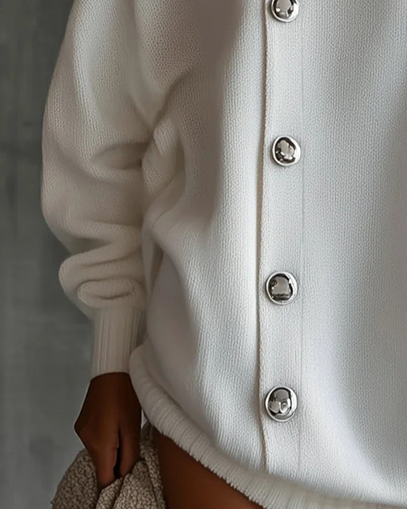 Sweaterkleid Knopf Einfarbig Langarm
