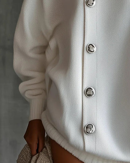 Sweaterkleid Knopf Einfarbig Langarm