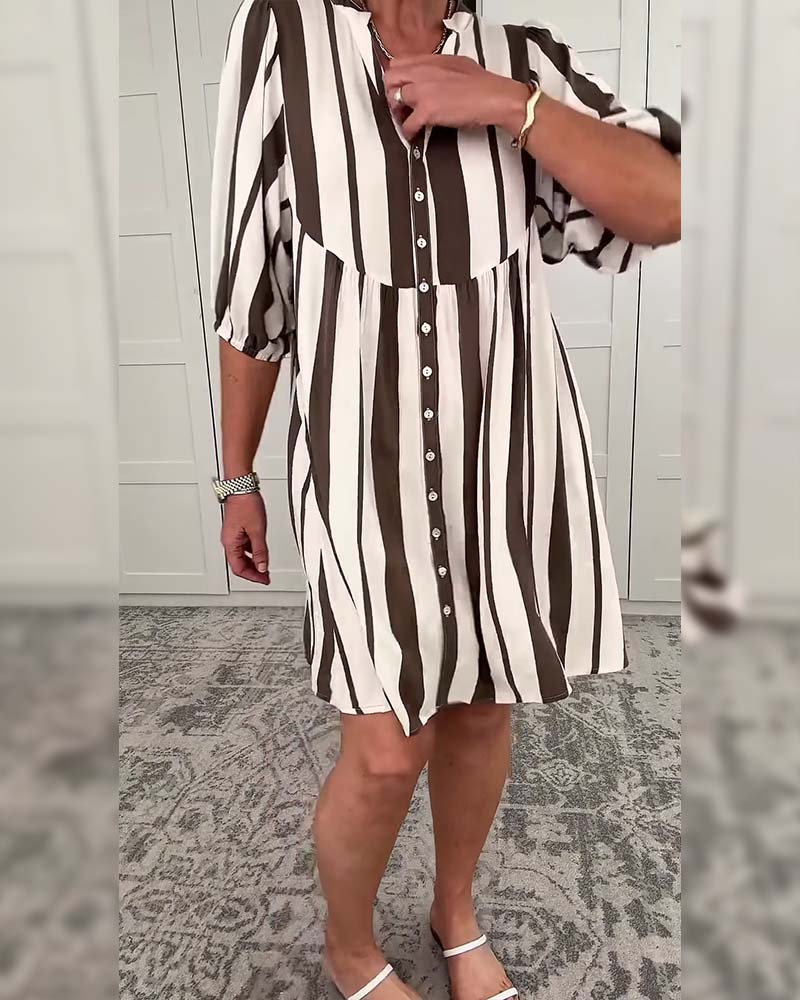 Kleid Halbärmel Gestreift Casual