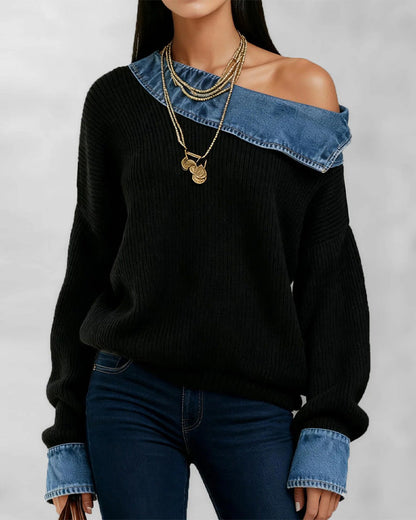 Top Off-Shoulder Denim Patchwork