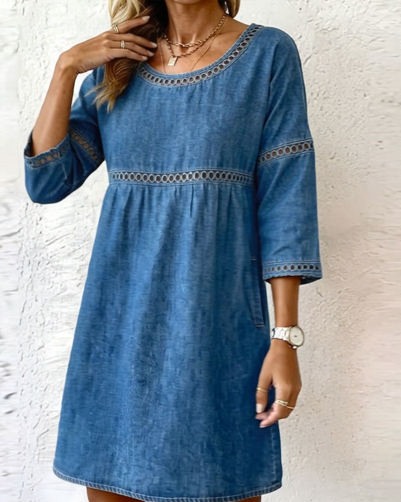 Kleid ausgeschnitten Kurzarm Denim
