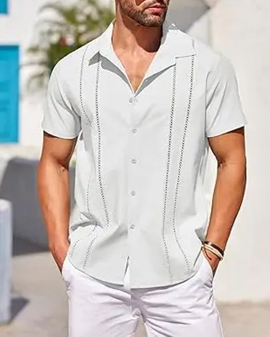 Hemden Herren Kubanisches Guayabera-Hemd Kurzarm Knopfleiste