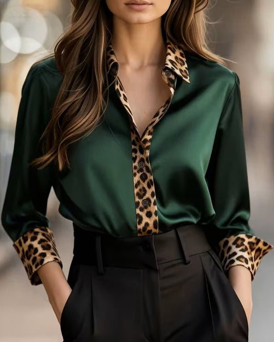 Bluse Revers Leopardenprint